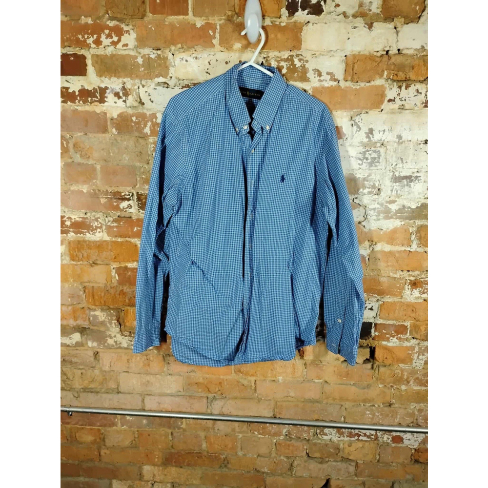 Polo Ralph Lauren Mens Size L Blue Checkered Classic Fit L/S Button Up Shirt